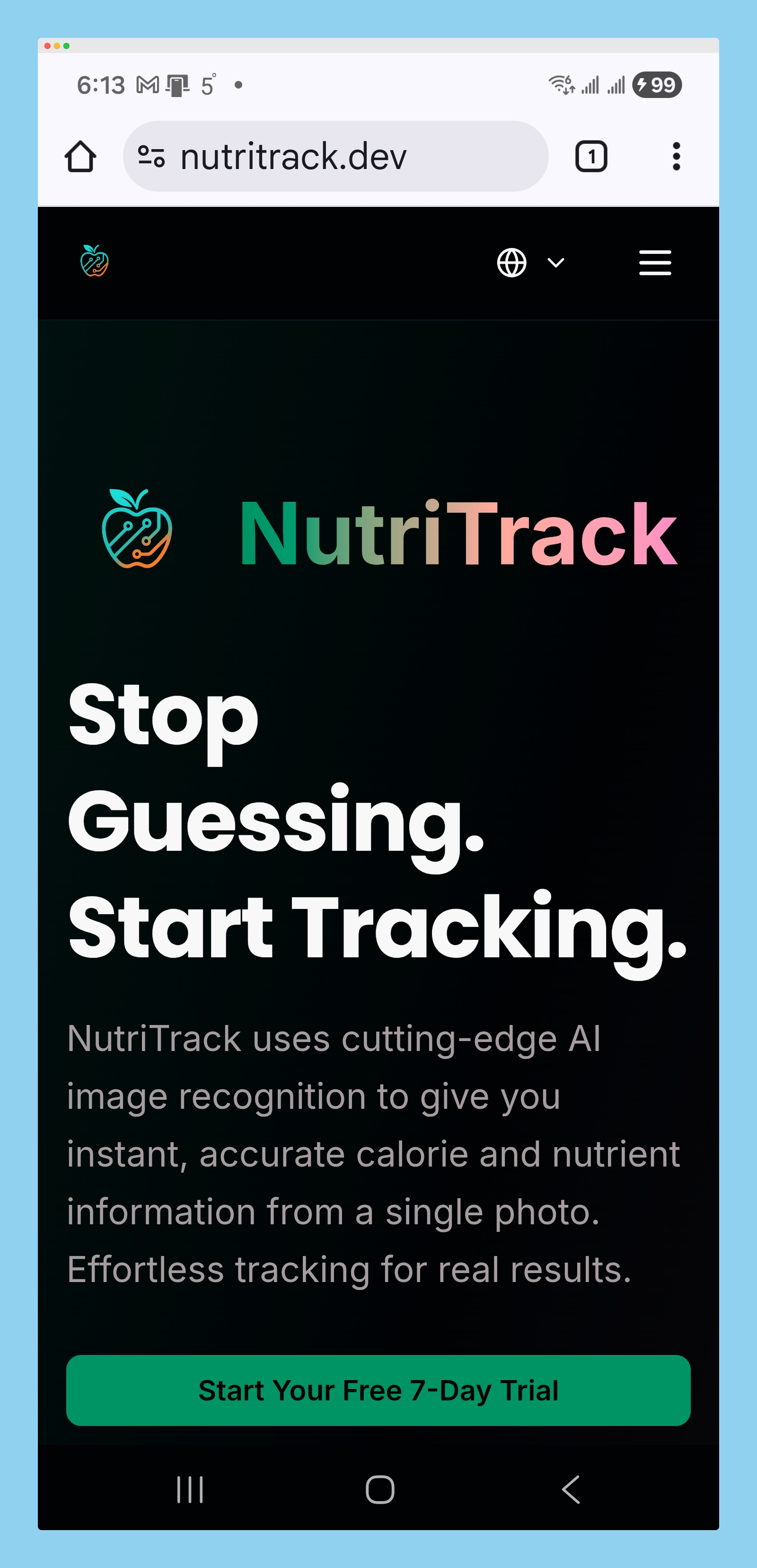 NutriTrack hero screenshot